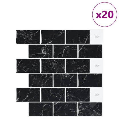 vidaXL Subway Tile 20 pcs Black Marble 30 x 30 cm Polyurethane and PET 2