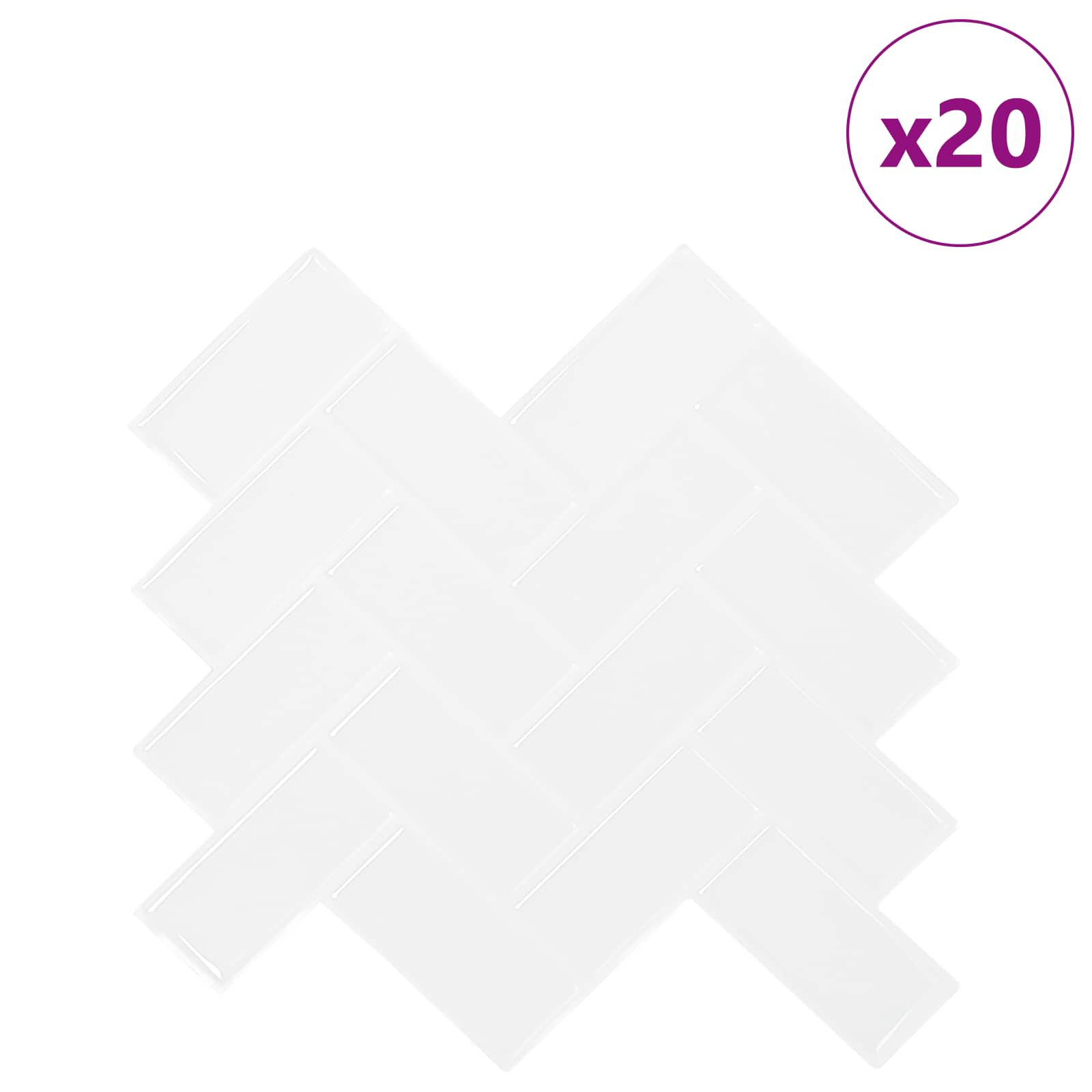vidaXL Herringbone Tile 20 pcs White 30 x 30 cm Polyurethane and PET 2