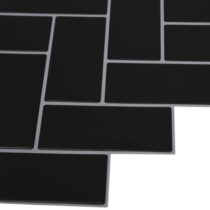 vidaXL Herringbone Tile 10 pcs Black 30 x 30 cm Polyurethane and PET 4