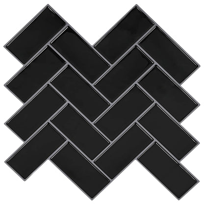 vidaXL Herringbone Tile 10 pcs Black 30 x 30 cm Polyurethane and PET 1