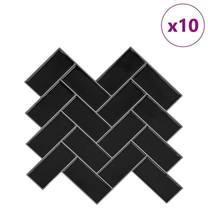 vidaXL Herringbone Tile 10 pcs Black 30 x 30 cm Polyurethane and PET 2