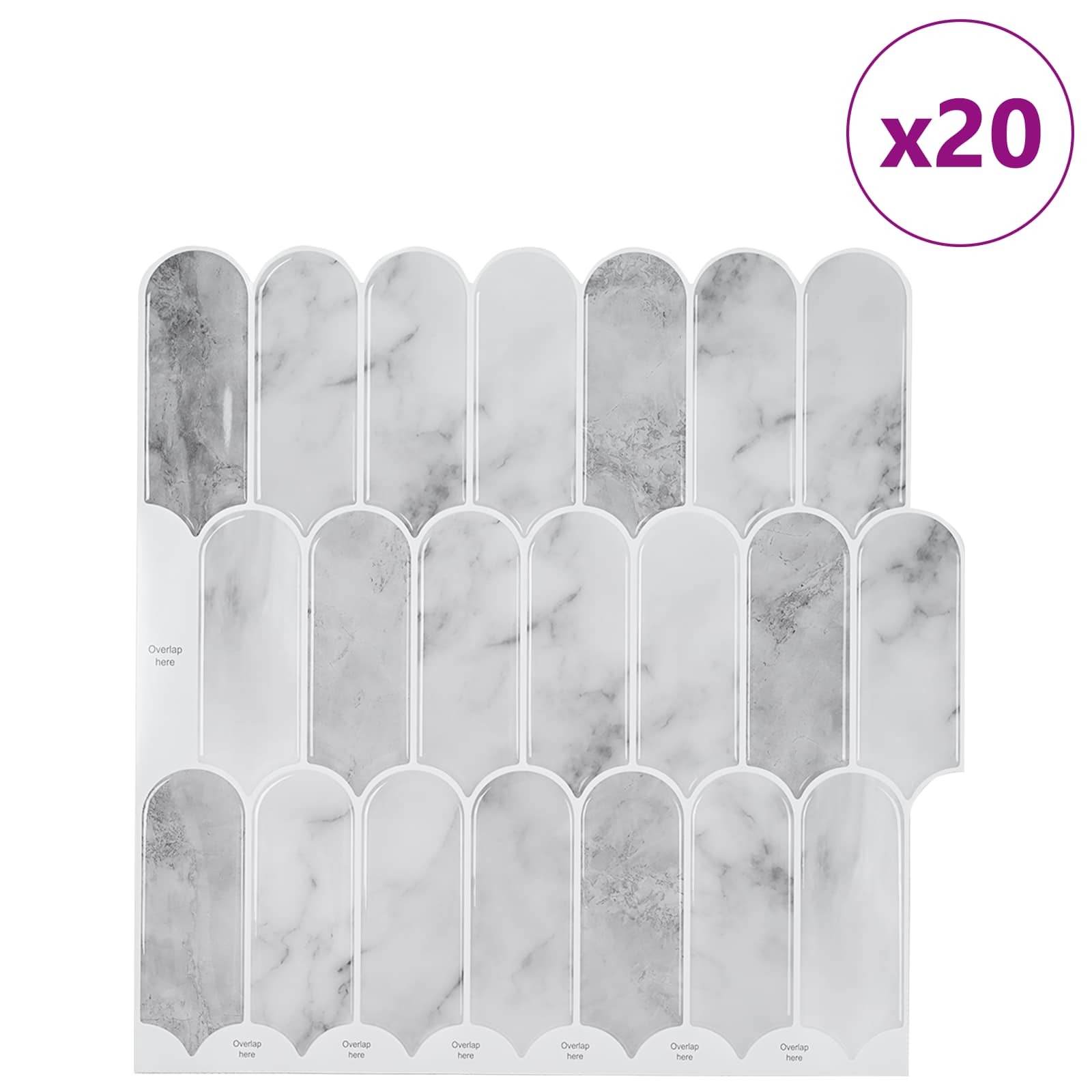 vidaXL Feather Tile 20 pcs Grey Marble 30 x 30 cm Polyurethane and PET 2