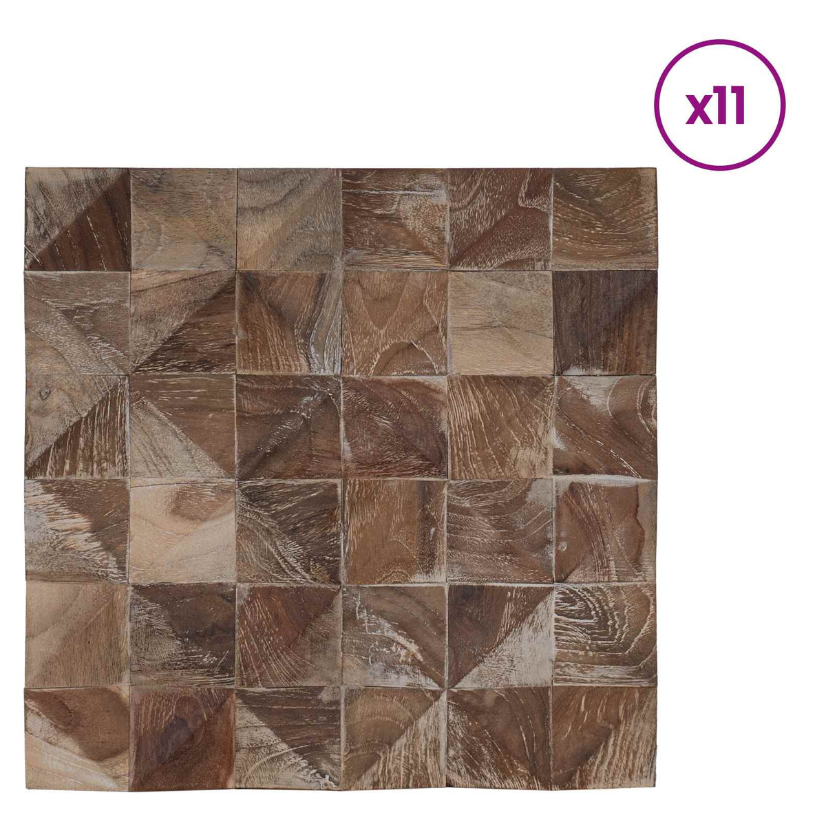 vidaXL Wall Panel 11 pcs Whitewashed 30 x 30 x 2 cm Solid Teak wood 2