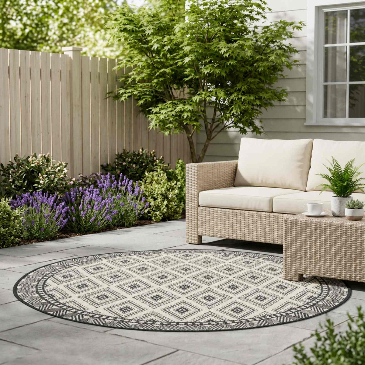 vidaXL Area Rug Natural and Black Ø 160 cm PET 3