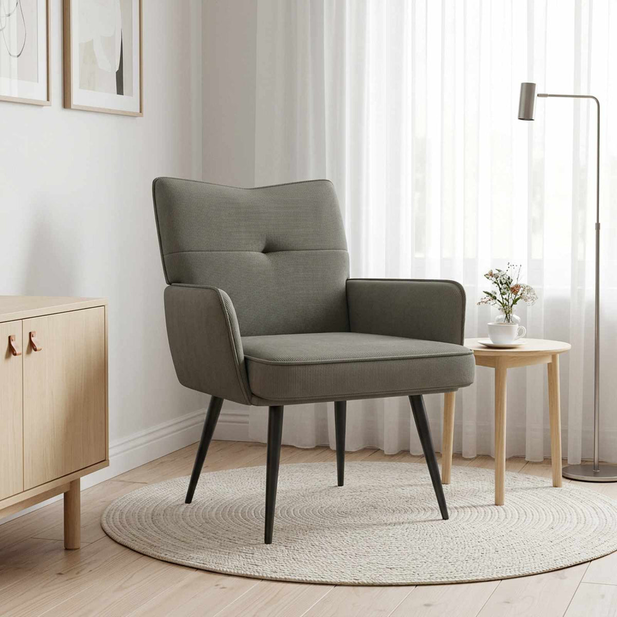 Armchair Corduroy Fabric Light grey
