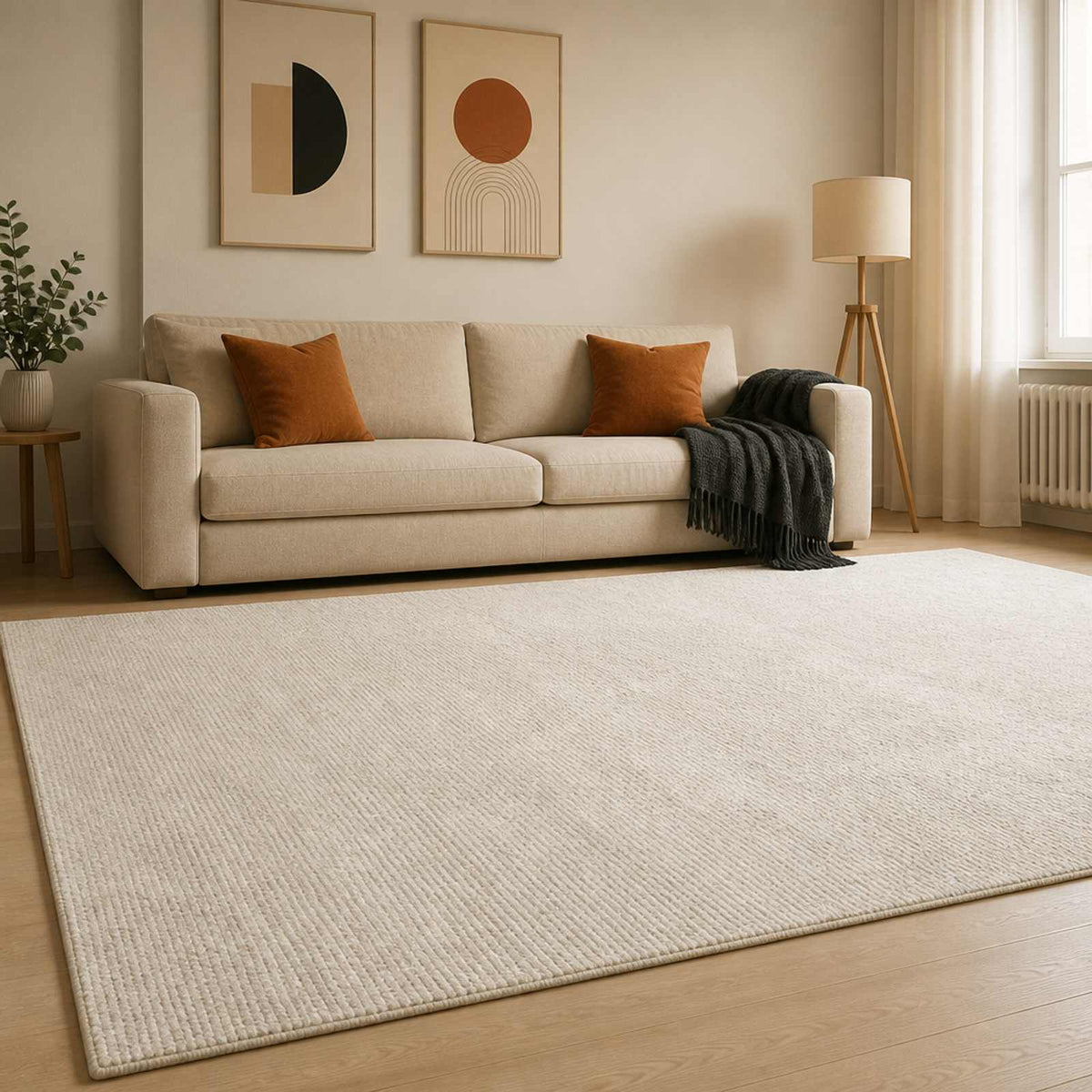 vidaXL Rug Cream 300 x 400 cm 100% Polyester 3 mm Washable 1