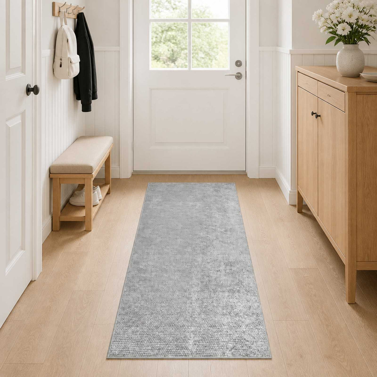 vidaXL Rug Grey 100 x 250 cm 100% Polyester 3 mm Washable 1