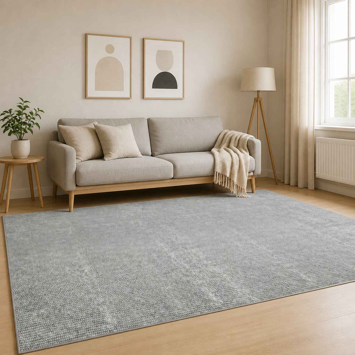 Rug 100% Polyester 3 mm Washable Grey 50 x 100–160 x 230 cm 160 x 230 cm