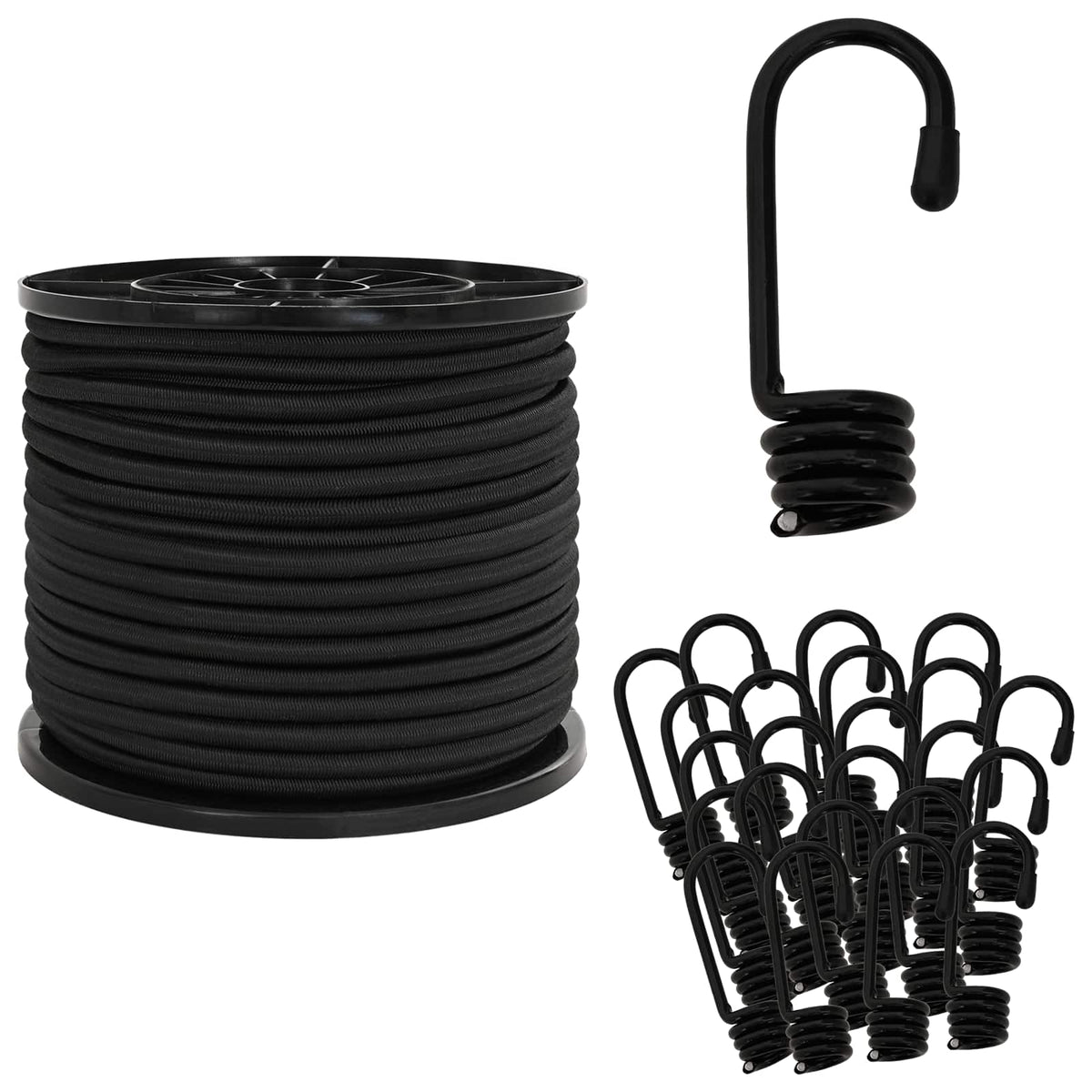 vidaXL Bungee Cords with Hooks 10 mm Black PP and Rubber 2