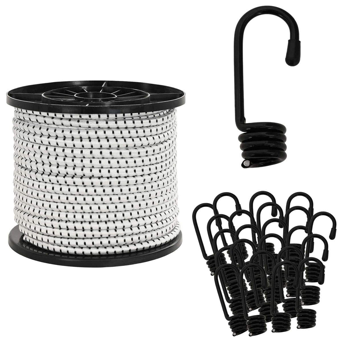 vidaXL Bungee Cords with Hooks 10 mm 50 m Black and White 1