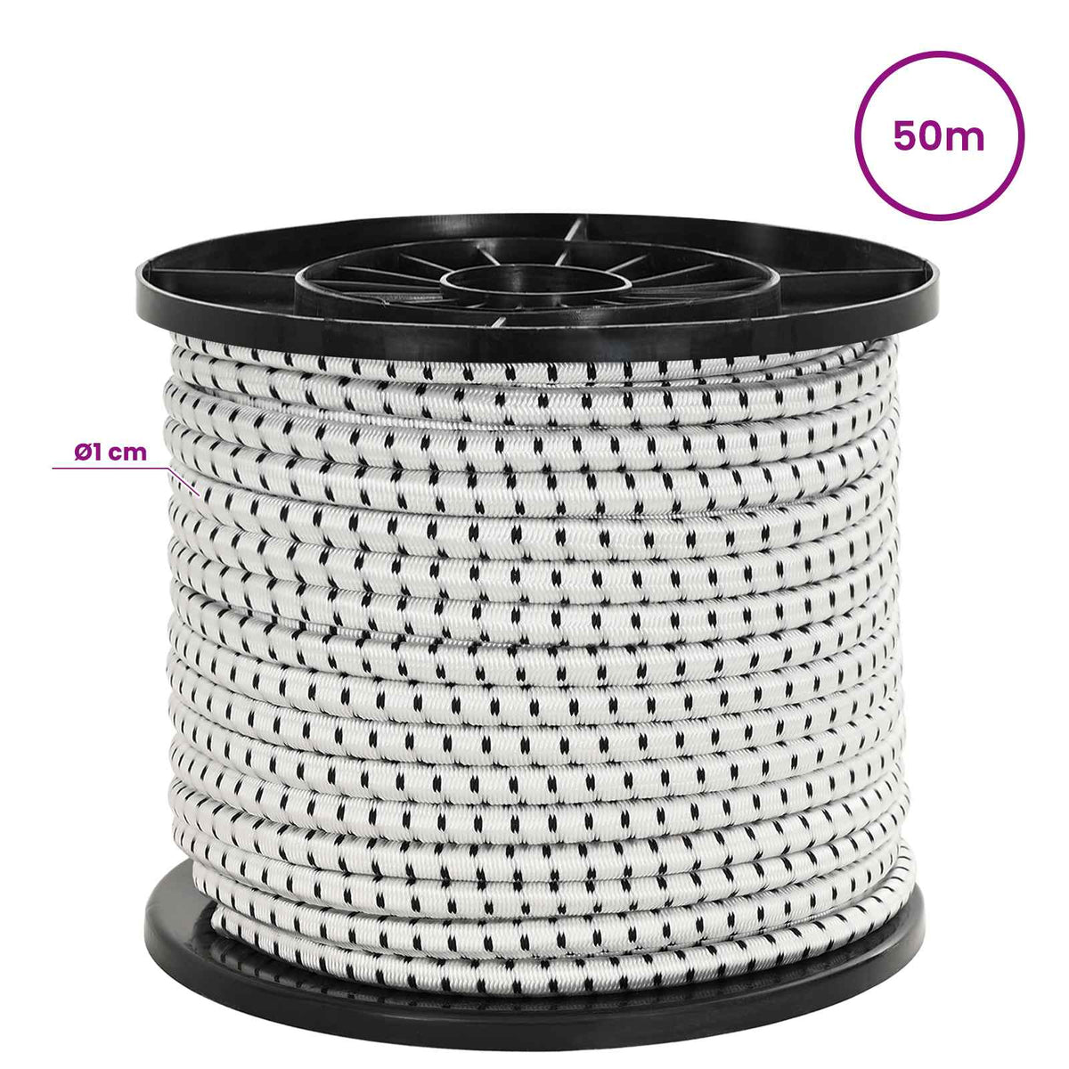 vidaXL Bungee Cords with Hooks 10 mm 50 m Black and White 5