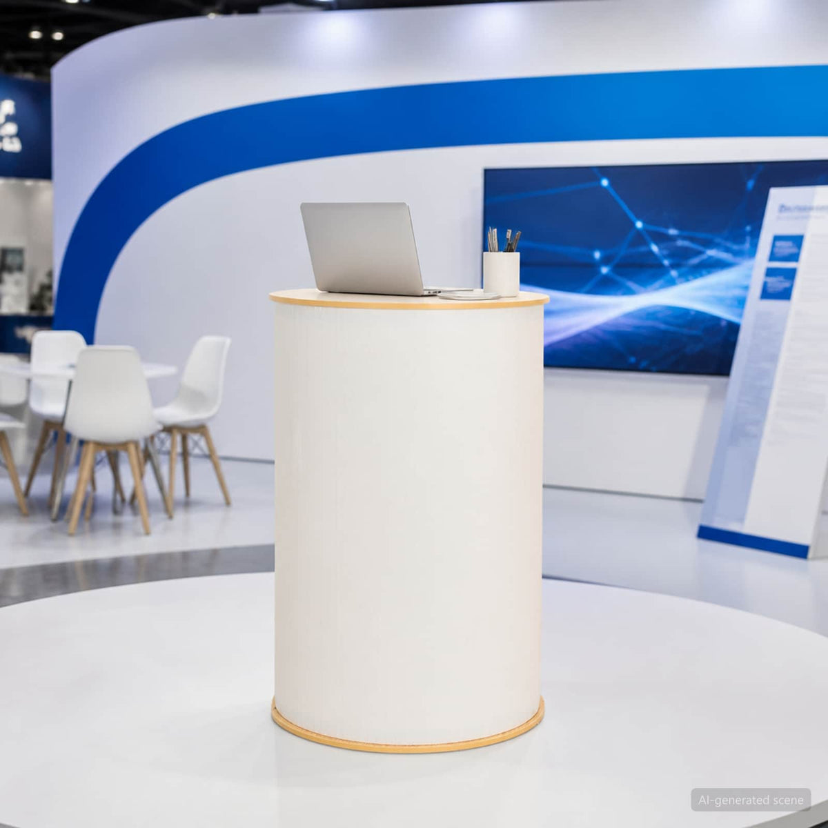 Trade Show Counter Ø 60 x 93 cm Light brown and white