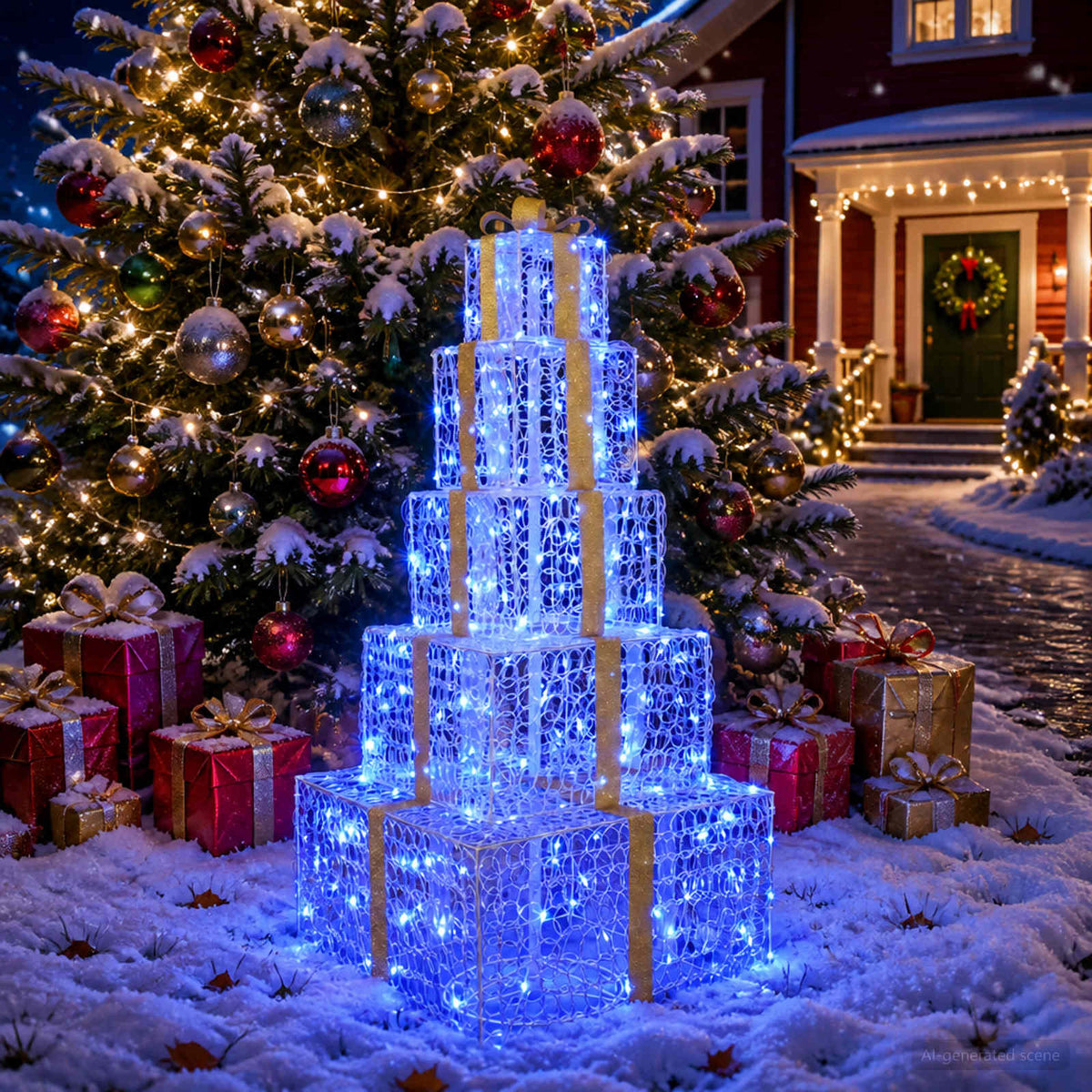 Christmas LED Gift Box Stack 250 LEDs Blue