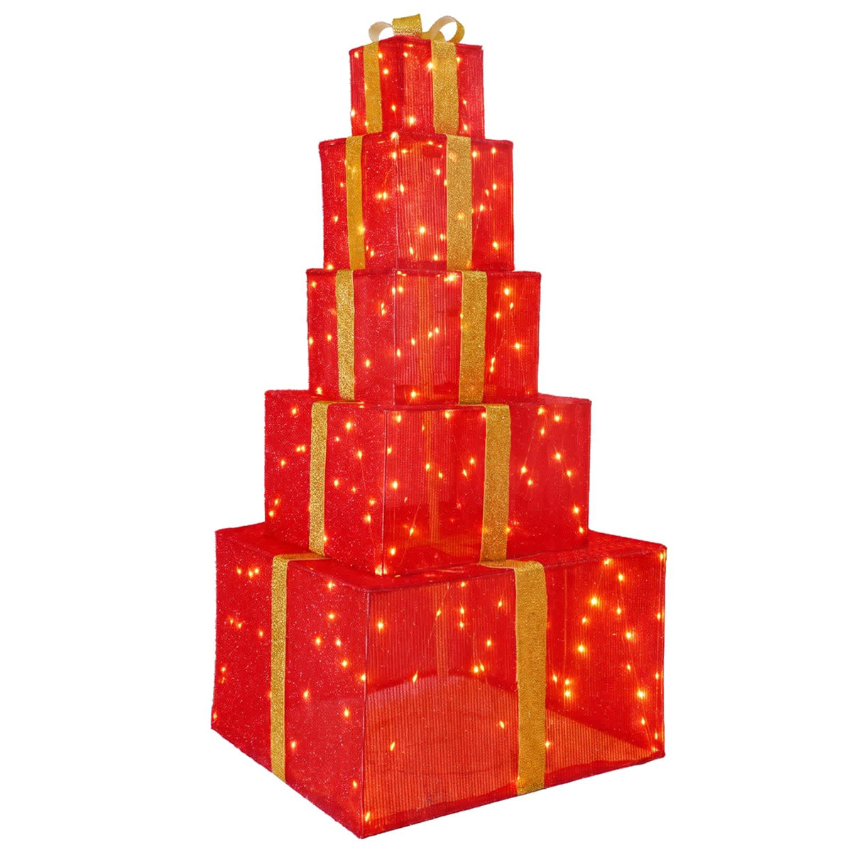 Christmas LED Gift Box Stack 250 LEDs Warm White Red Fabric