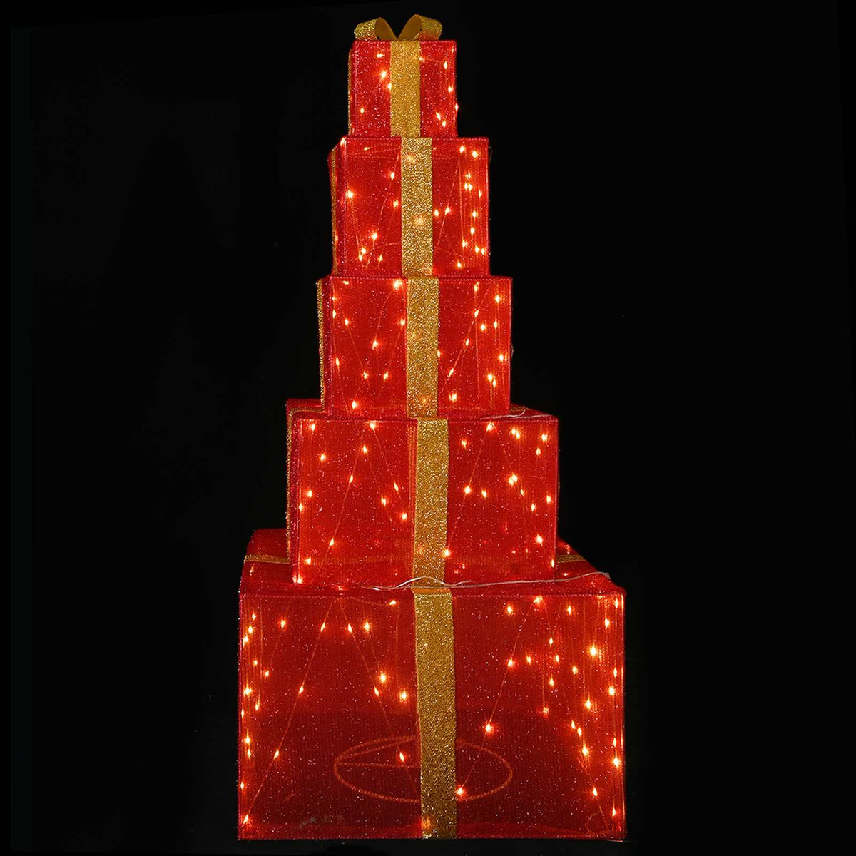 Christmas LED Gift Box Stack 250 LEDs Warm White Red Fabric