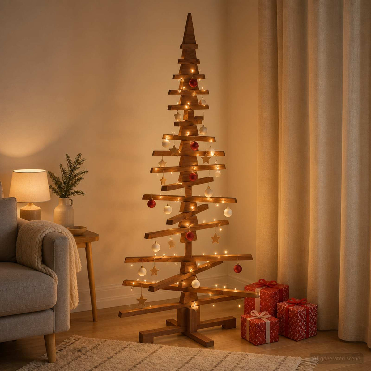 Wooden Christmas Tree KOTKA Solid Pine Wood Dark brown finish 150 cm
