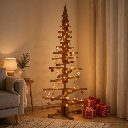 Wooden Christmas Tree KOTKA Solid Pine Wood Dark brown finish 150 cm