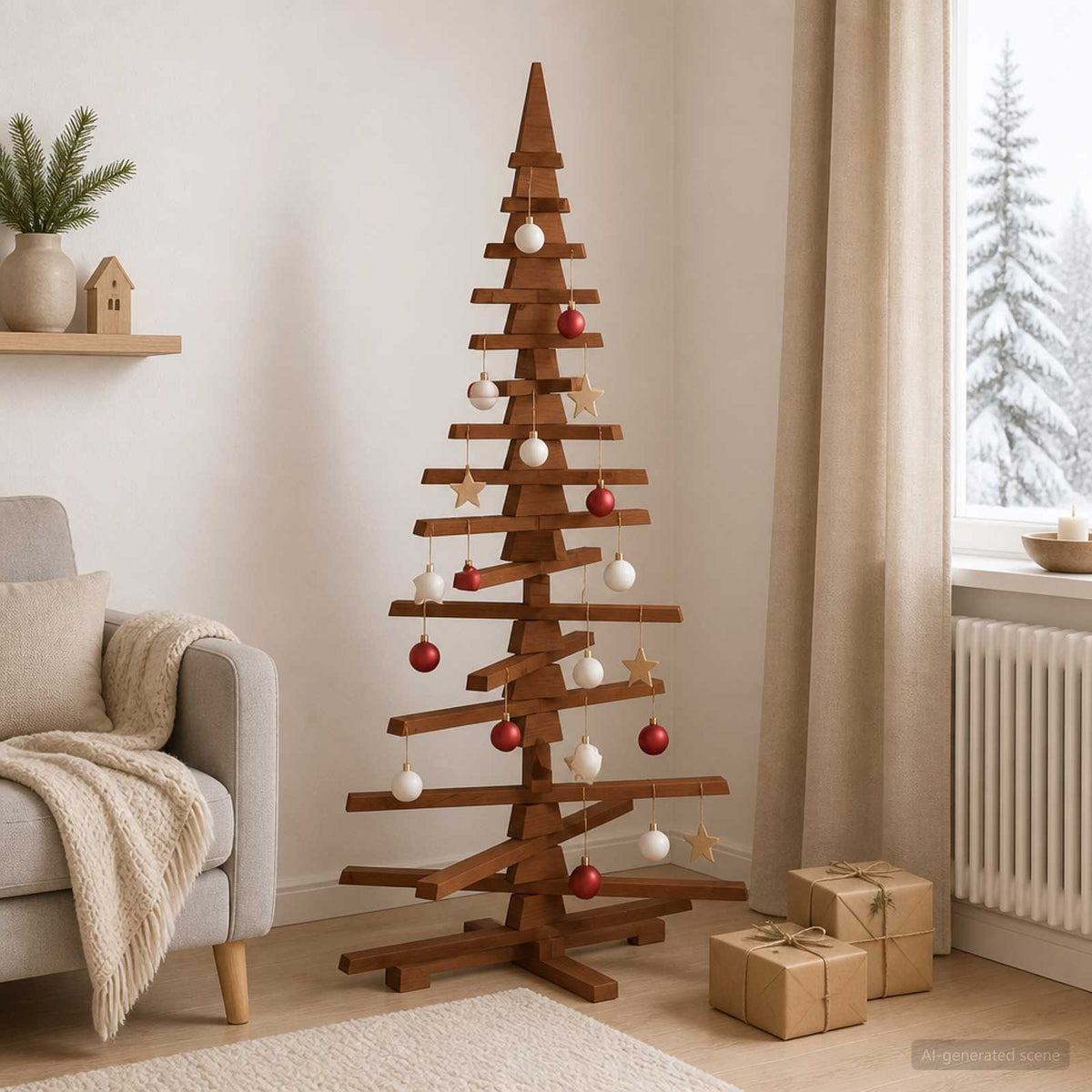 Wooden Christmas Tree KOTKA Solid Pine Wood Dark brown finish 150 cm