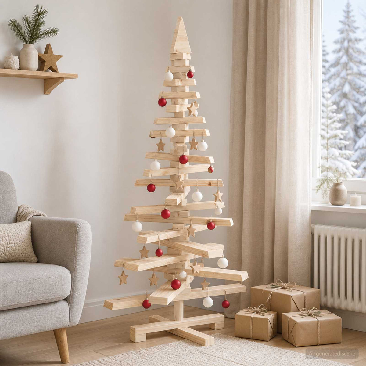Wooden Christmas Tree KOTKA Solid Pine Wood Natural (unfinished) 120 cm