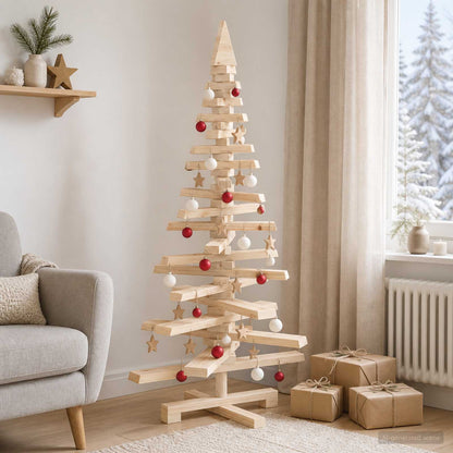 Wooden Christmas Tree KOTKA Solid Pine Wood Natural (unfinished) 120 cm