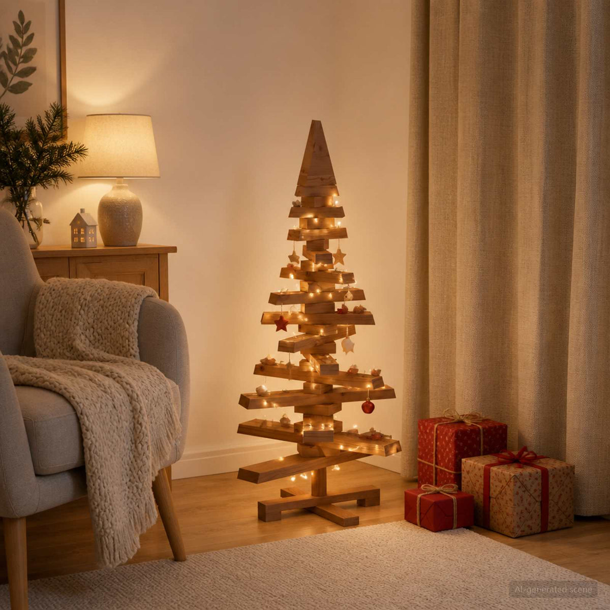 Wooden Christmas Tree KOTKA Solid Pine Wood Dark brown finish 90 cm