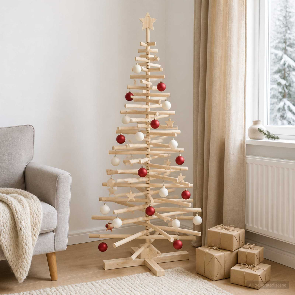 Wooden Christmas Tree KOTKA Solid Pine Wood Natural (unfinished) 180 cm