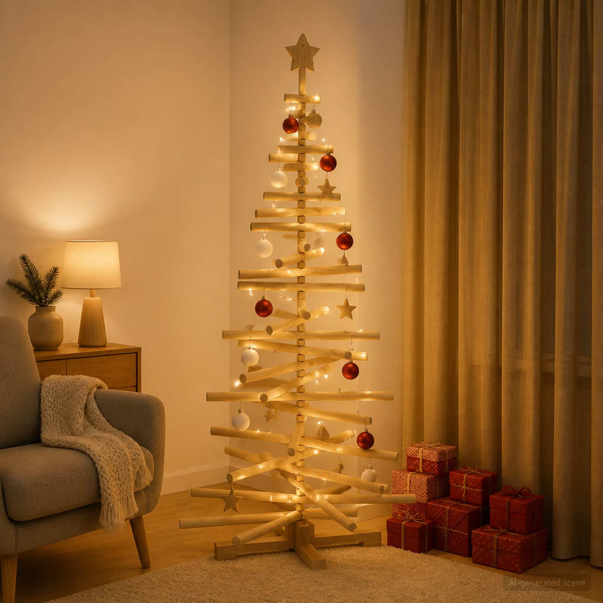 Wooden Christmas Tree KOTKA Solid Pine Wood Brown finish 150 cm