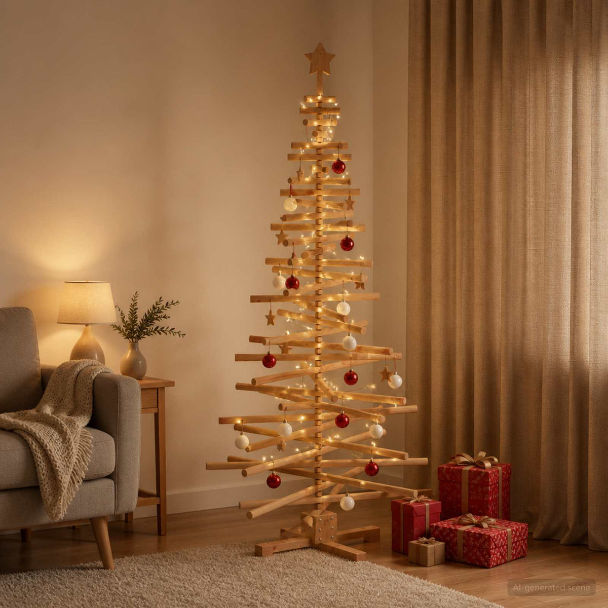 Wooden Christmas Tree KOTKA Solid Pine Wood Brown finish 180 cm
