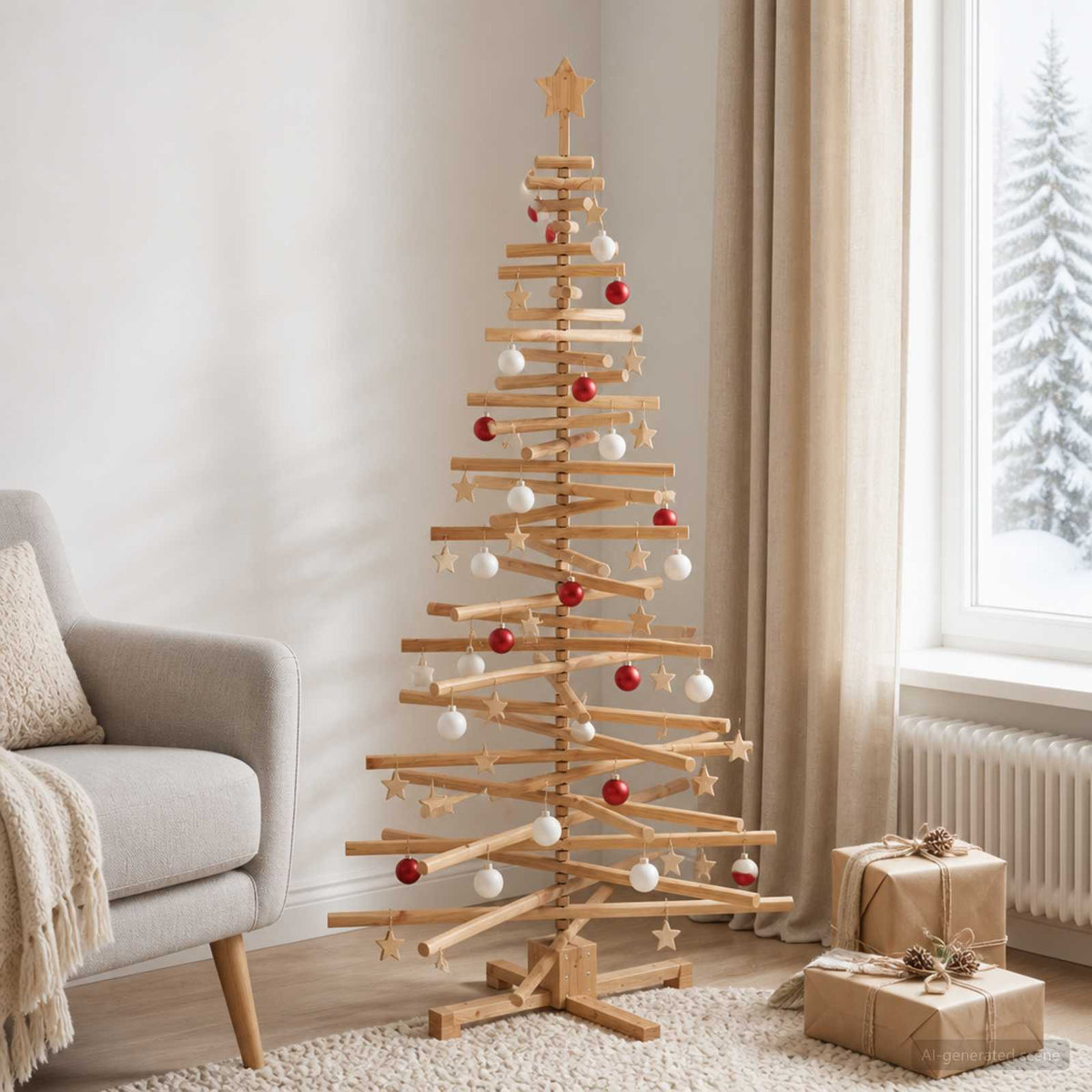 Wooden Christmas Tree KOTKA Solid Pine Wood Brown finish 180 cm