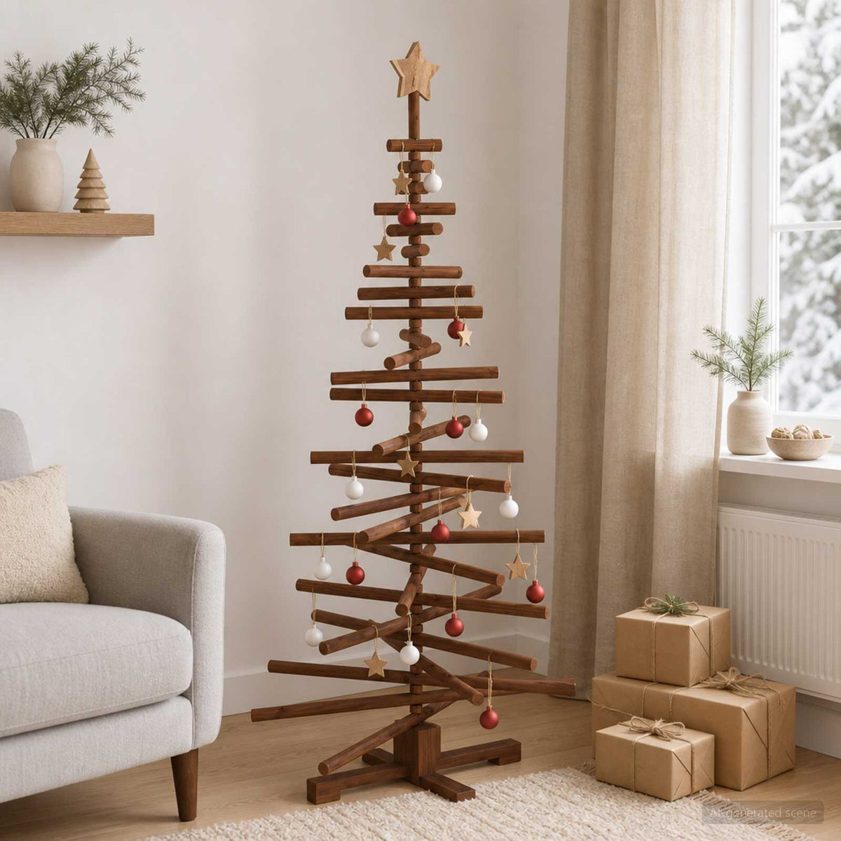 Wooden Christmas Tree KOTKA Solid Pine Wood Dark brown finish 150 cm