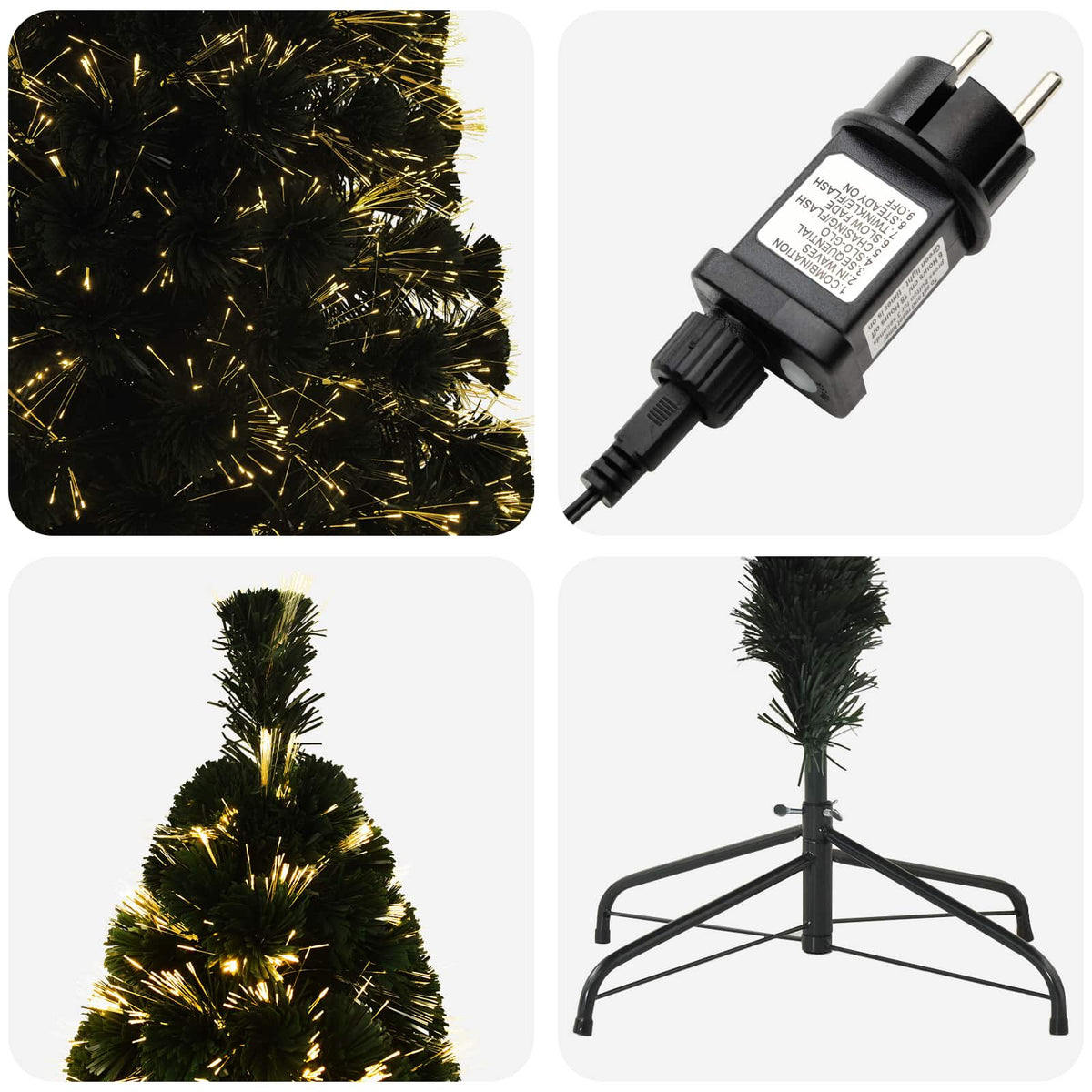 vidaXL Fiber Optic Christmas Tree 150 cm 24 LEDs Warm White PVC Green 6