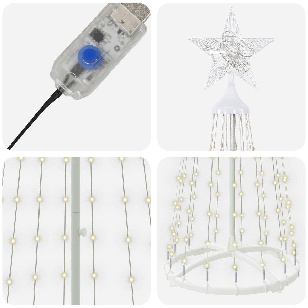LED Cone Christmas Tree 250 LEDs Steel 180 cm White Warm white