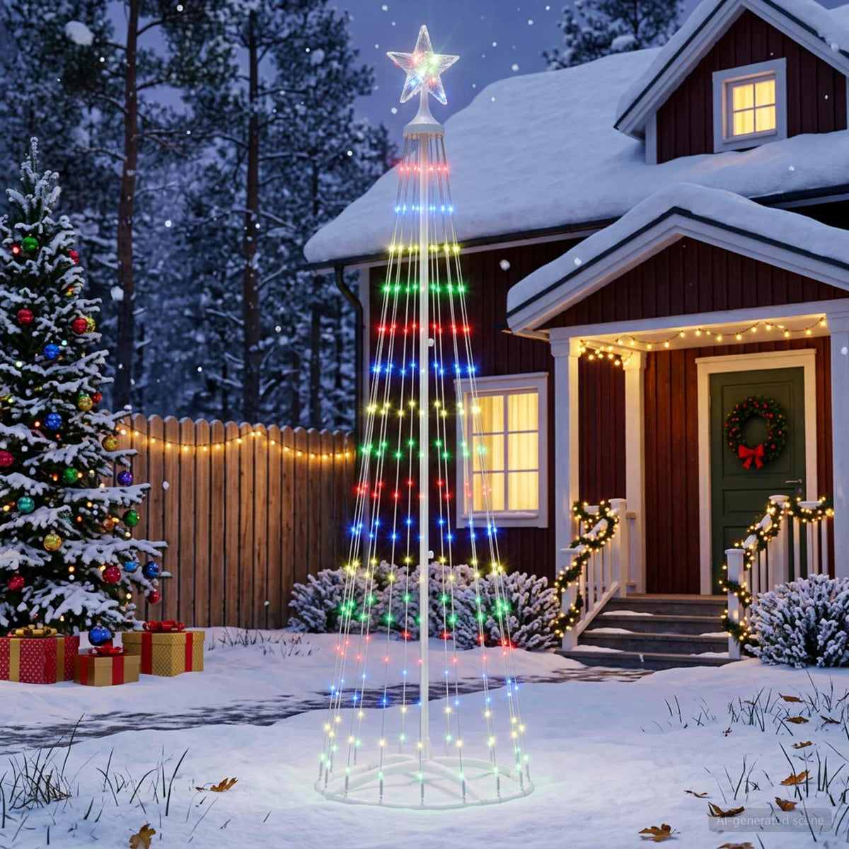 LED Cone Christmas Tree 250 LEDs Steel 180 cm White Multicolour