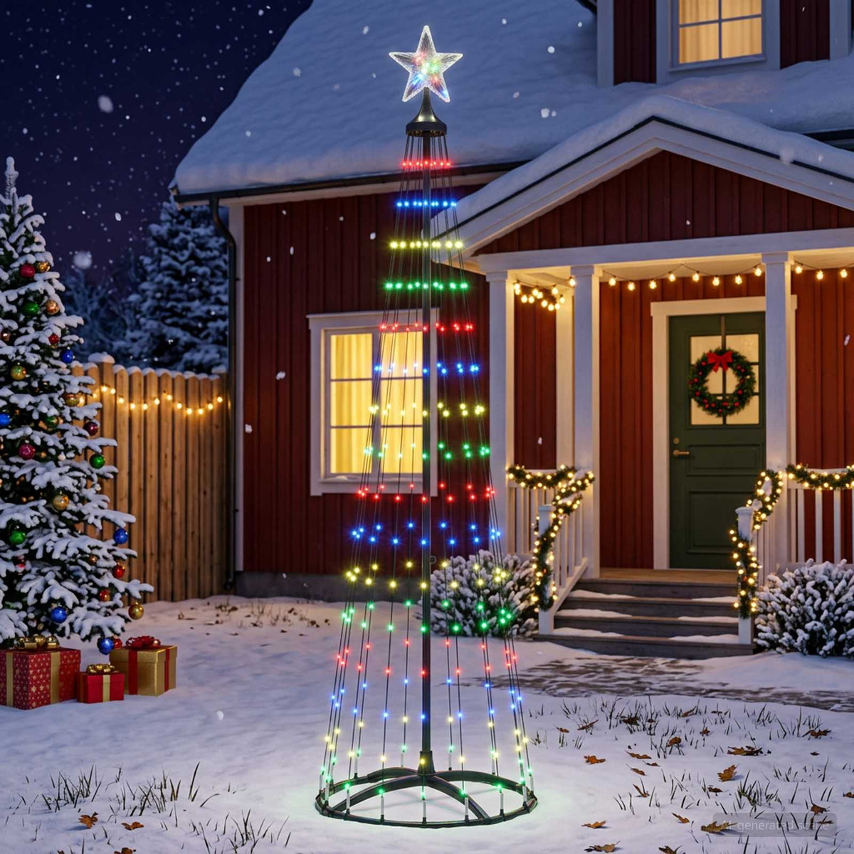 LED Cone Christmas Tree 250 LEDs Steel 180 cm Black Multicolour