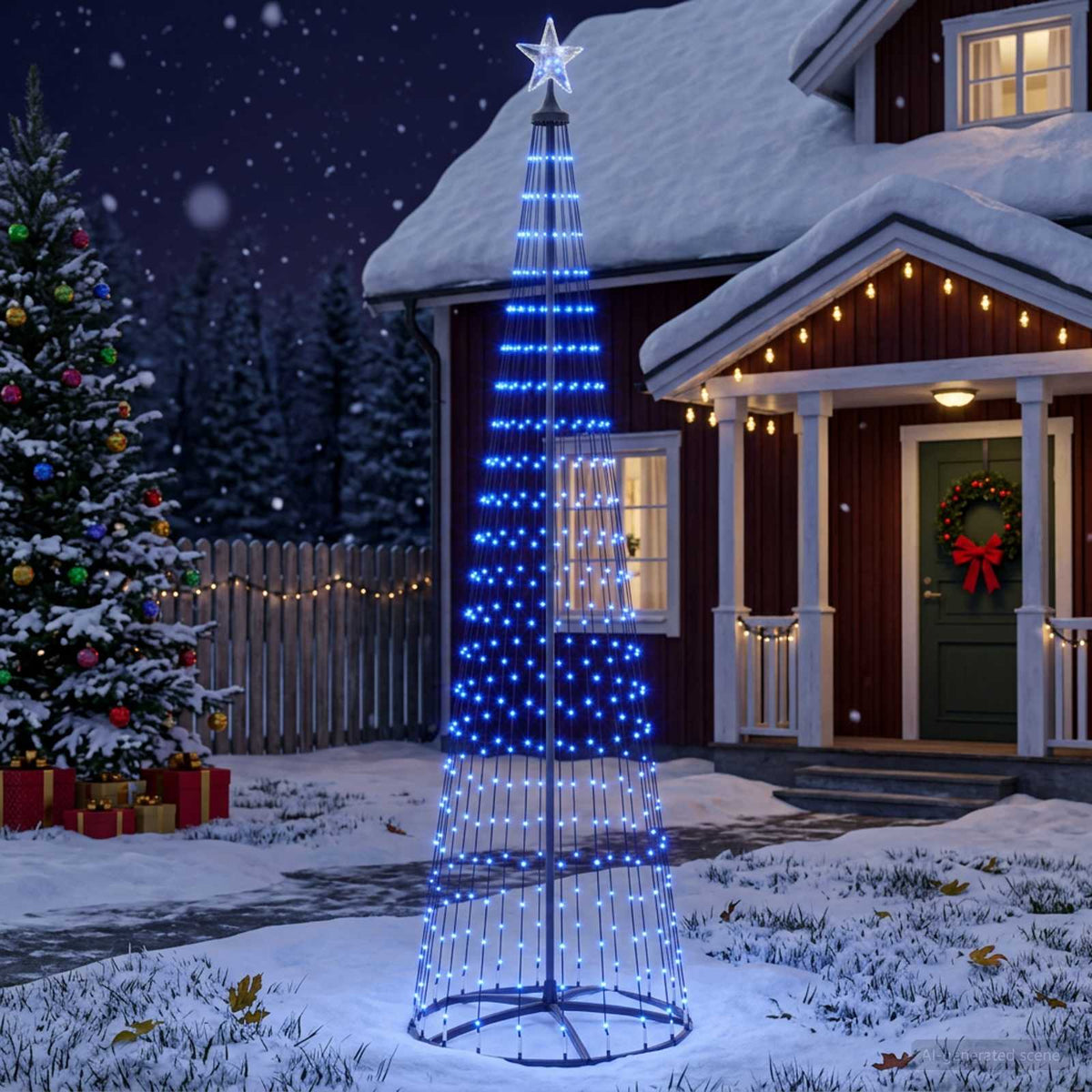 LED Cone Christmas Tree 250 LEDs Steel 250 cm Black Blue