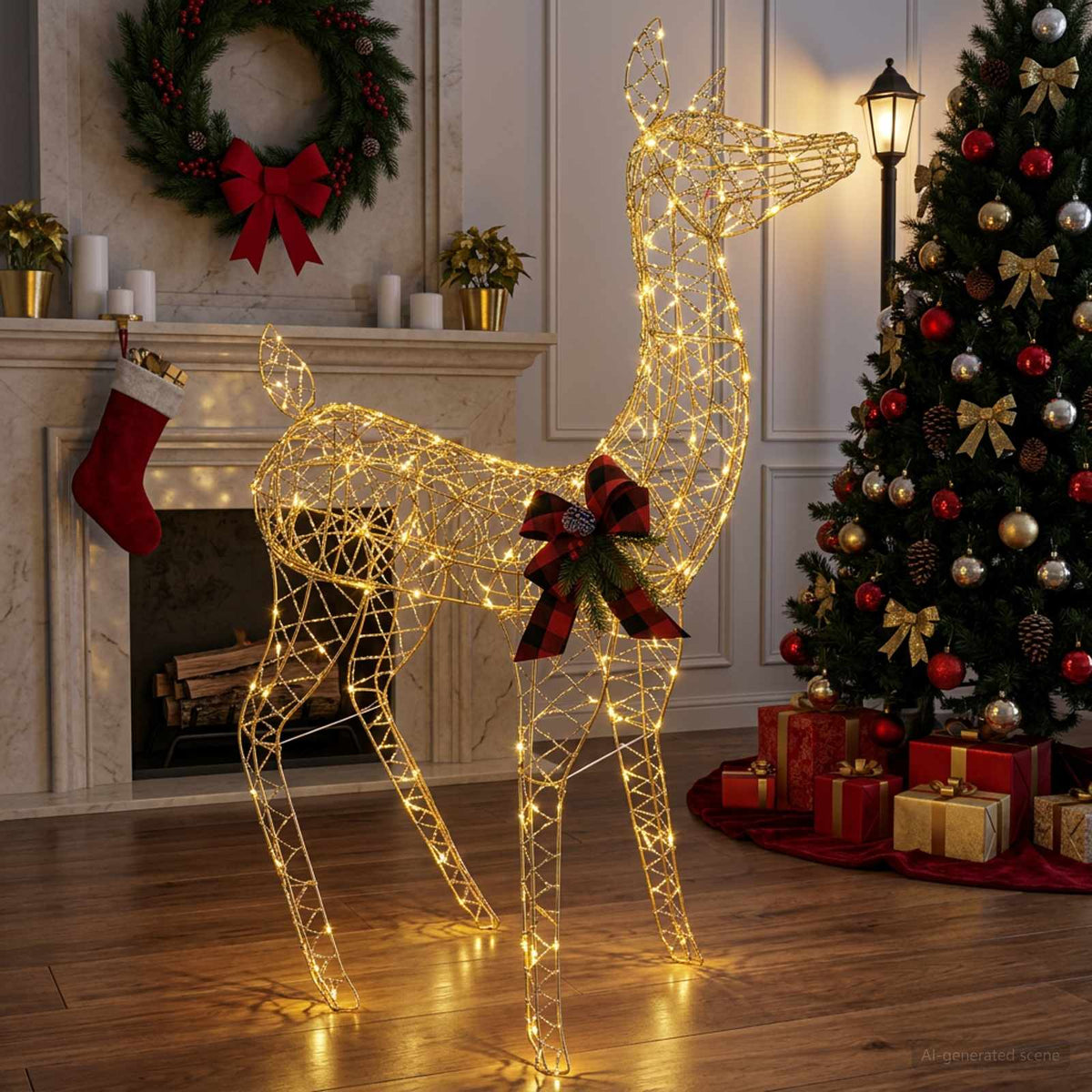 3D Christmas Reindeer LOVIISA 200 LEDs Warm White Width 96 cm Gold PET