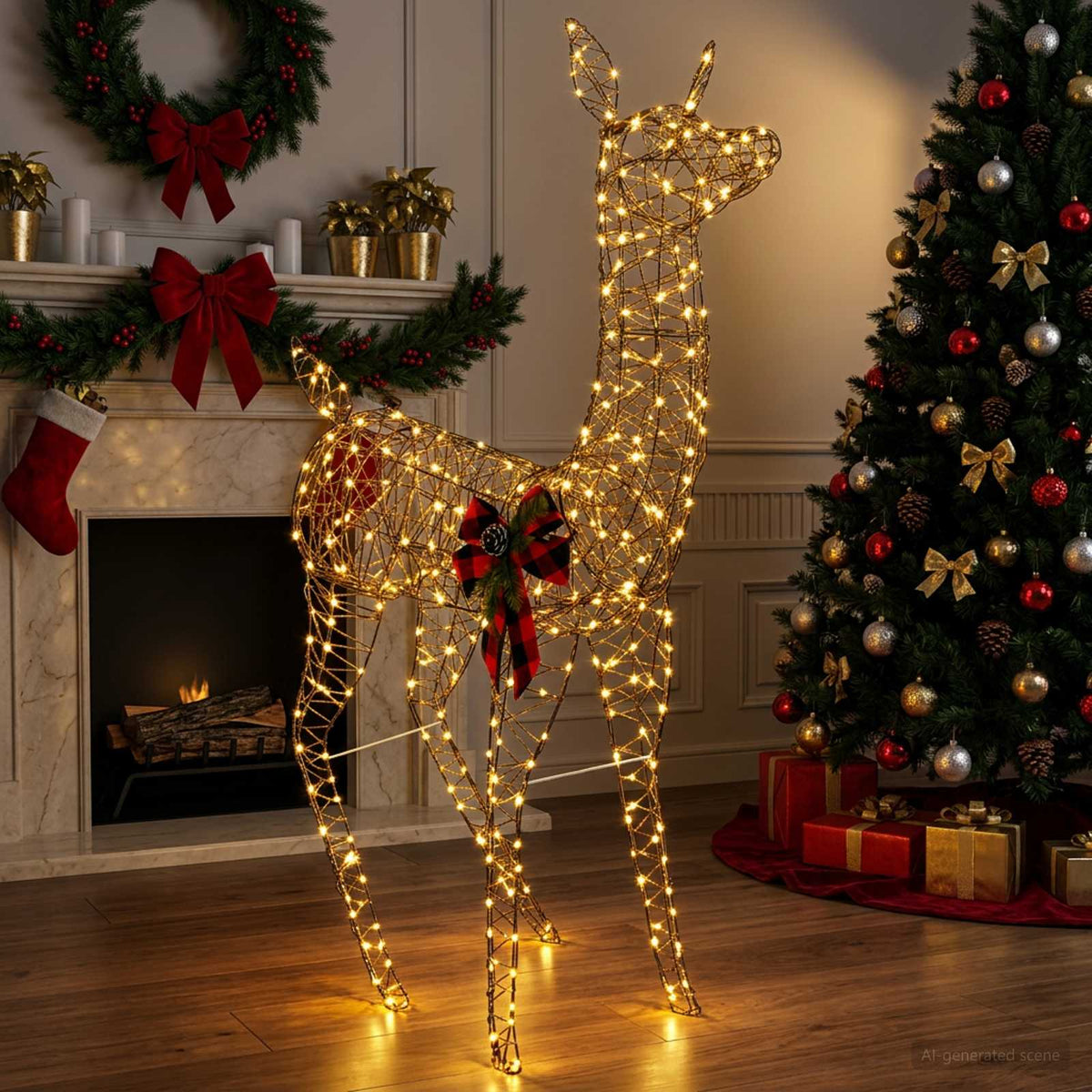 3D Christmas Reindeer LOVIISA 200 LEDs Warm White Width 96 cm Rattan