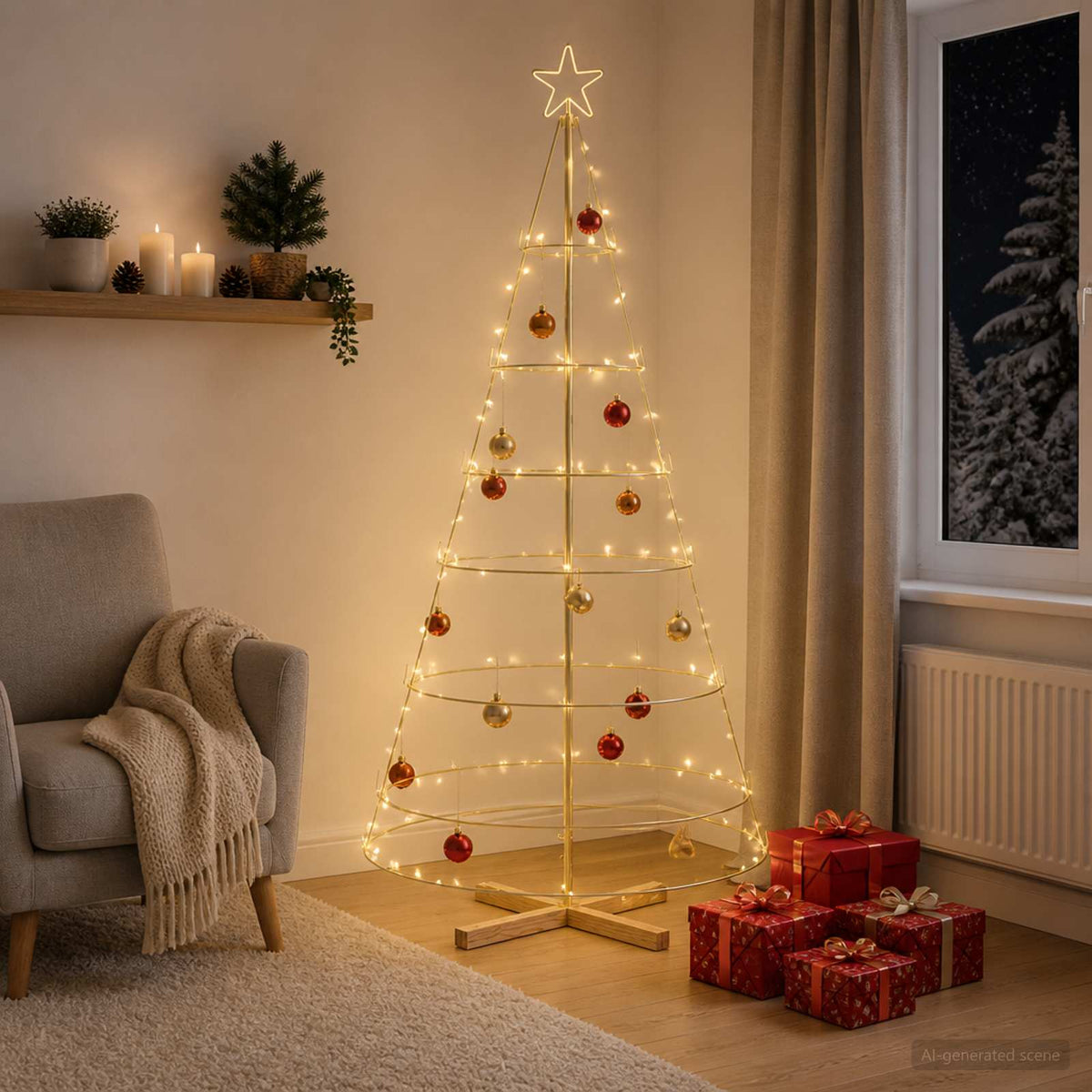 Metal Christmas Tree KUOPIO Steel Gold 180 cm