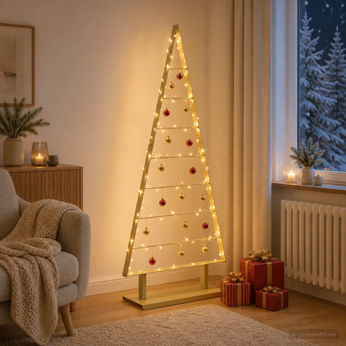 Metal Christmas Tree with Triangle Stand KUOPIO Steel Gold