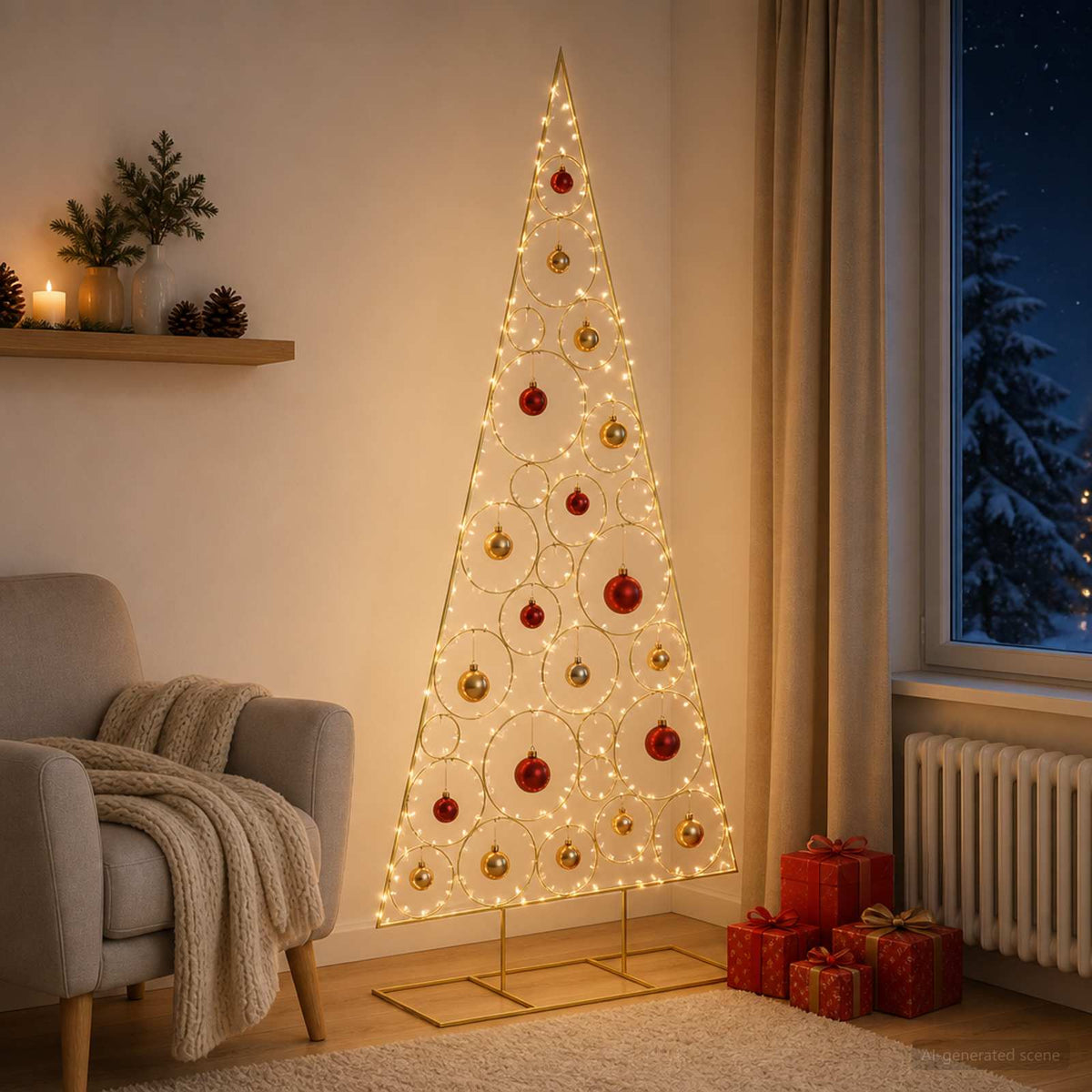 vidaXL Metal Christmas Tree with Circle Stand KUOPIO 210 cm Steel Gold 3