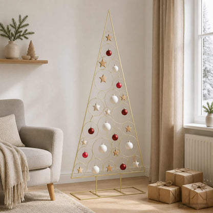 vidaXL Metal Christmas Tree with Circle Stand KUOPIO 210 cm Steel Gold 1