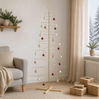 vidaXL Metal Christmas Tree with Rod Stand KUOPIO 210 cm Steel Gold 3