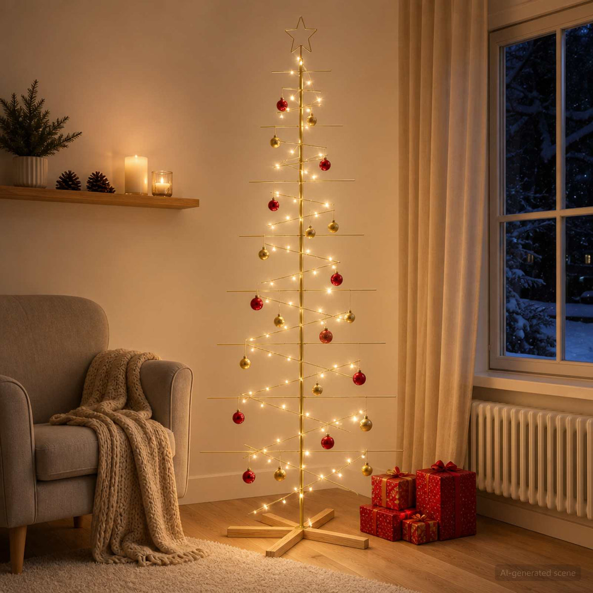 vidaXL Metal Christmas Tree with Rod Stand KUOPIO 210 cm Steel Gold 1