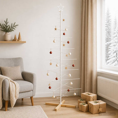 vidaXL Metal Christmas Tree with Rod Stand KUOPIO 210 cm Steel White 1