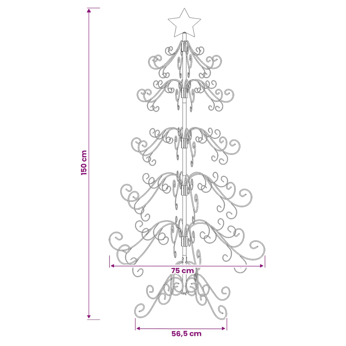 vidaXL Metal Christmas Tree KUOPIO 150 cm Steel White 6
