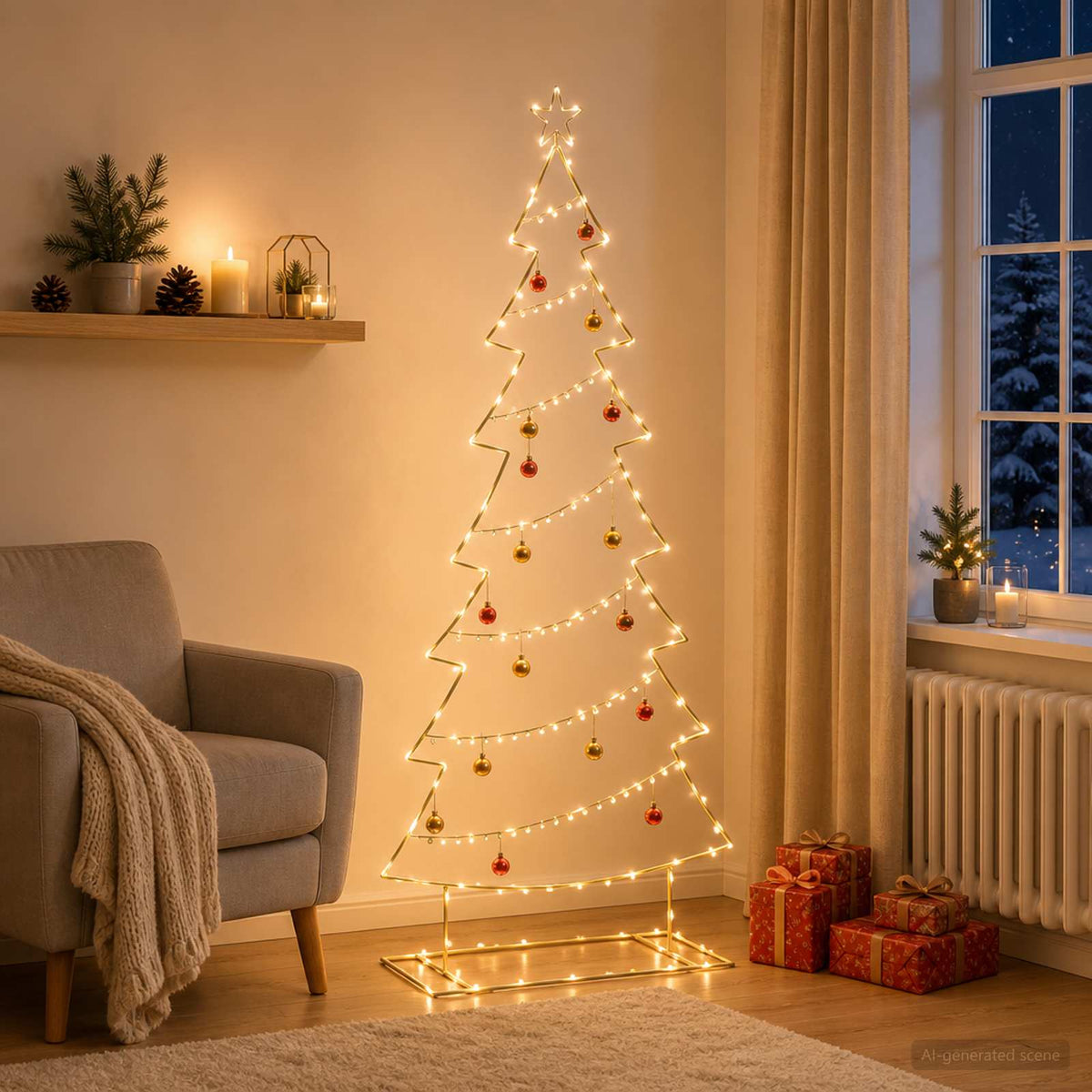 vidaXL Metal Christmas Tree with Stand KUOPIO 210 cm Steel Gold 3