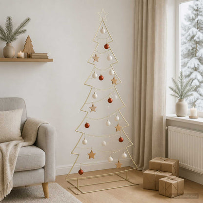 vidaXL Metal Christmas Tree with Stand KUOPIO 210 cm Steel Gold 1