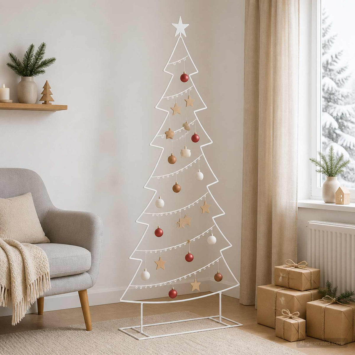 vidaXL Metal Christmas Tree with Stand KUOPIO 210 cm Steel White 3