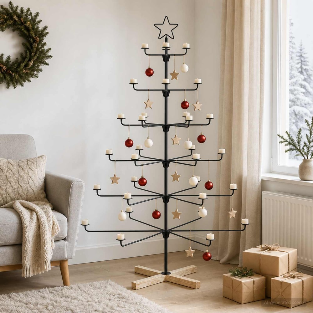 Metal Christmas Tree with Holder KUOPIO Steel Black 150 cm