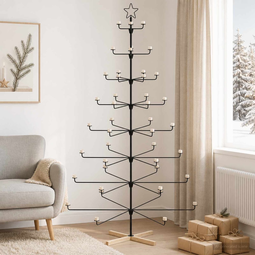 Metal Christmas Tree with Holder KUOPIO Steel Black 210 cm